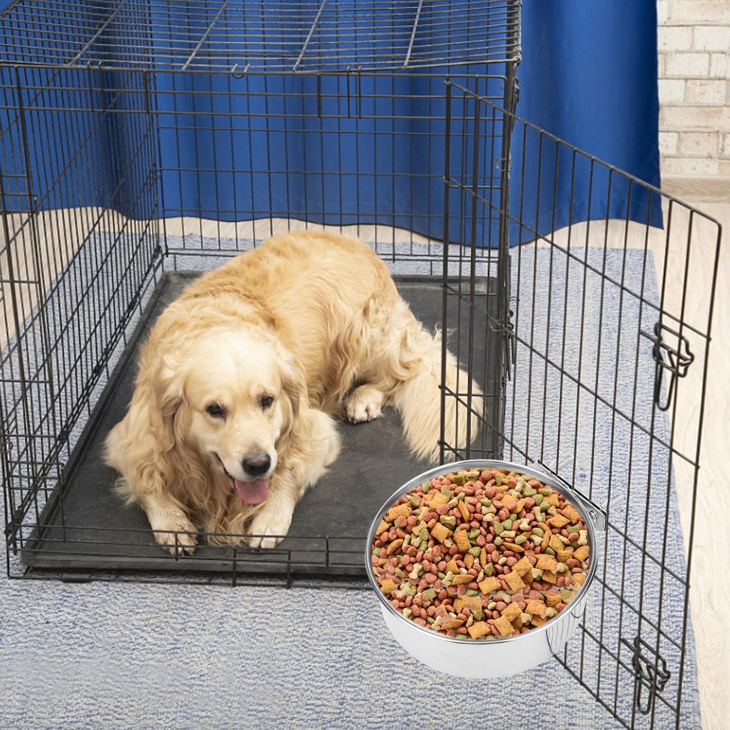 Pet Food Water Bowl with Clamp Holder Stainless Steel Coop Cup Hanging Feeder for Dog Bird Parrot Cat Rabbit (S)