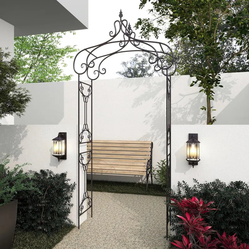 Ophir Metal Indoor Outdoor Arched Scroll Black Garden Arbor with Finial