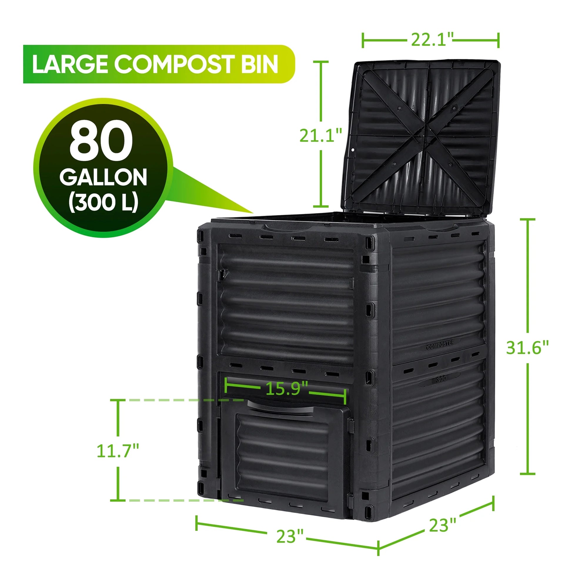 Composter Bin 80Gal (300L) Large Composting Tumbler Outdoor, Bpa-Free, Black