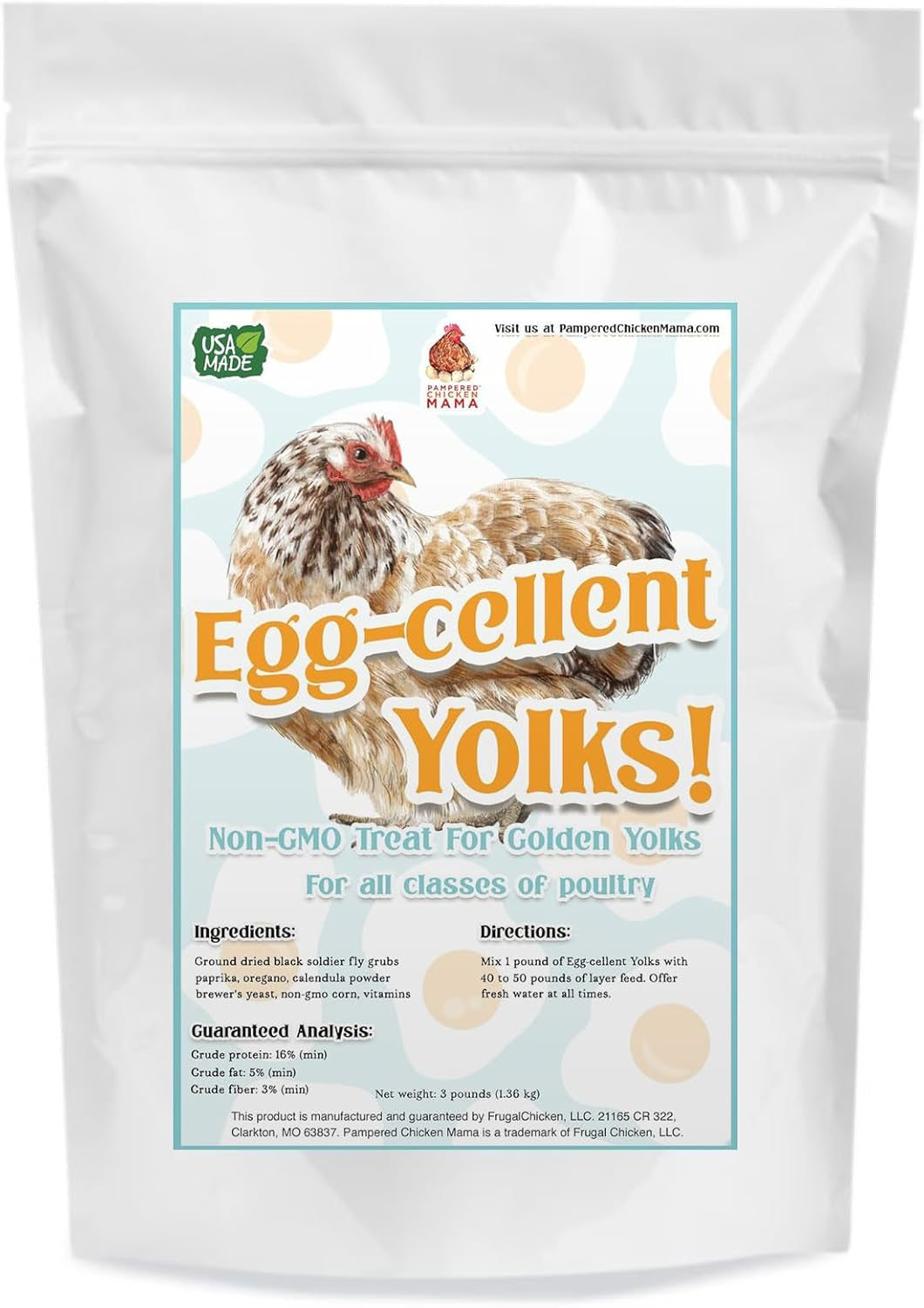 Egg-Cellent Yolks: Organic Chicken Feed Supplement & Duck Food for Golden Yolks (2.5 Pounds)