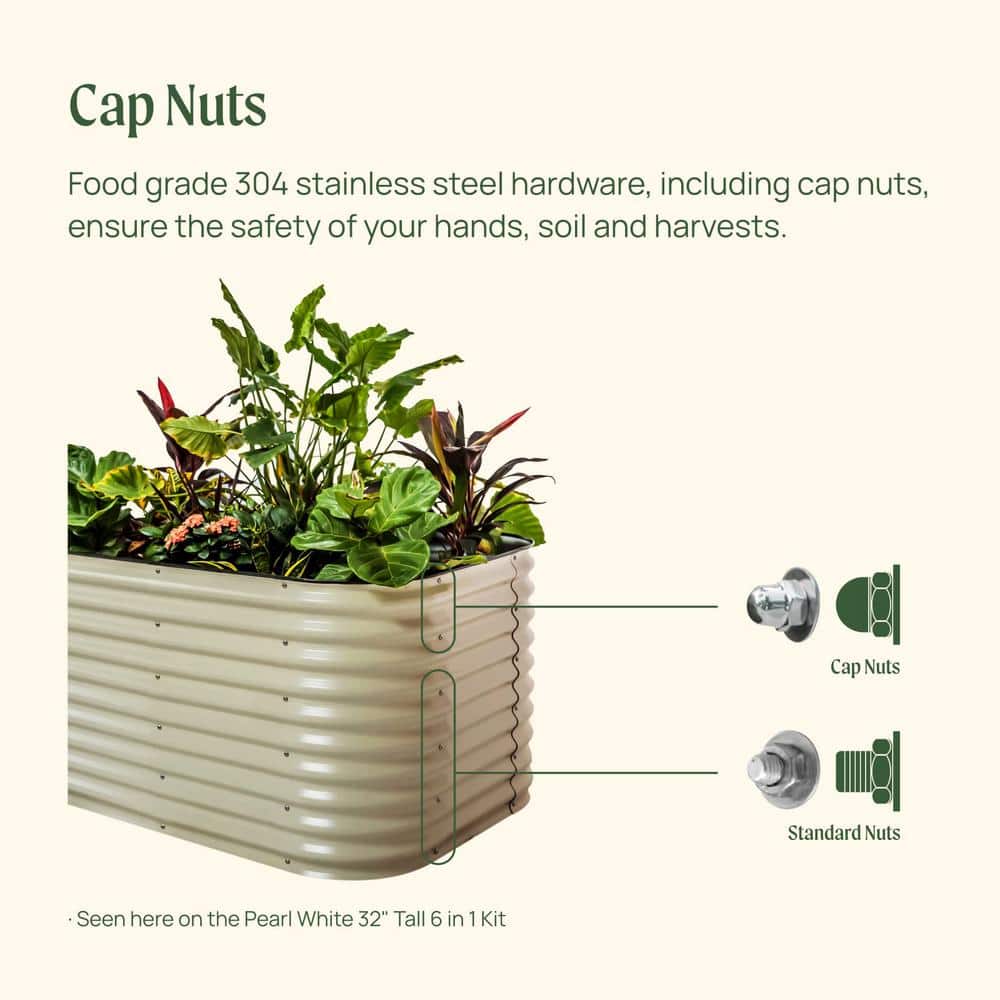Elevate Your Gardening Experience with the 32-Inch Extra-Tall 9-In-1 Modular Pearl White Metal Raised Garden Bed Kit