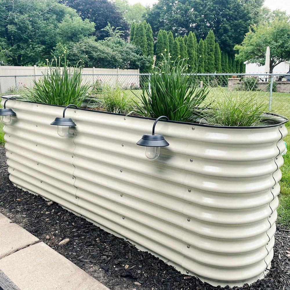 Elevate Your Gardening Experience with the 32-Inch Extra-Tall 9-In-1 Modular Pearl White Metal Raised Garden Bed Kit