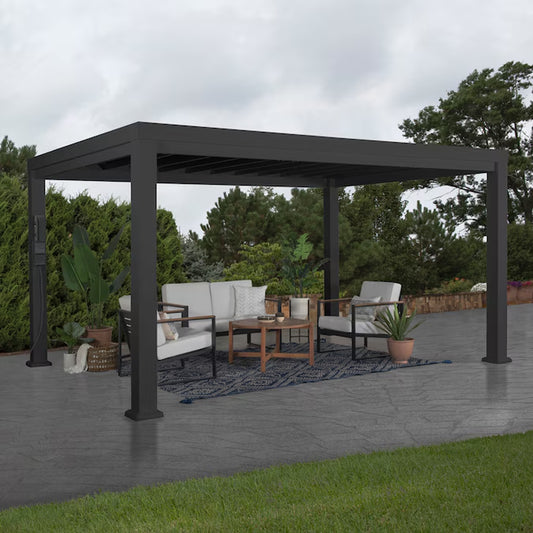 Trenton 10-Ft W X 14-Ft L X 7-Ft 6-In H Black Metal Freestanding Pergola with Canopy