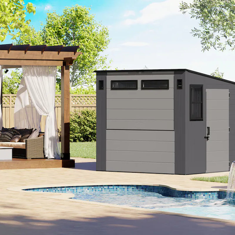 8-Ft X 7-Ft Entertainment Cabana Gray Lean-To Resin Storage Shed (Floor Included)