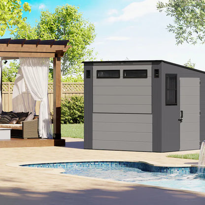 8-Ft X 7-Ft Entertainment Cabana Gray Lean-To Resin Storage Shed (Floor Included)