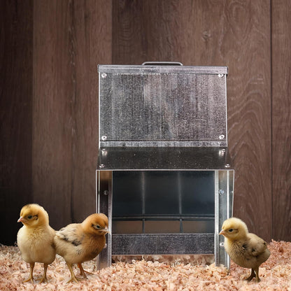 11.5Lb Capacity Galvanized Chicken Feeder - Rat Proof Poultry Feeder with Lid Weatherproof Outdoor Coop Food Dispenser