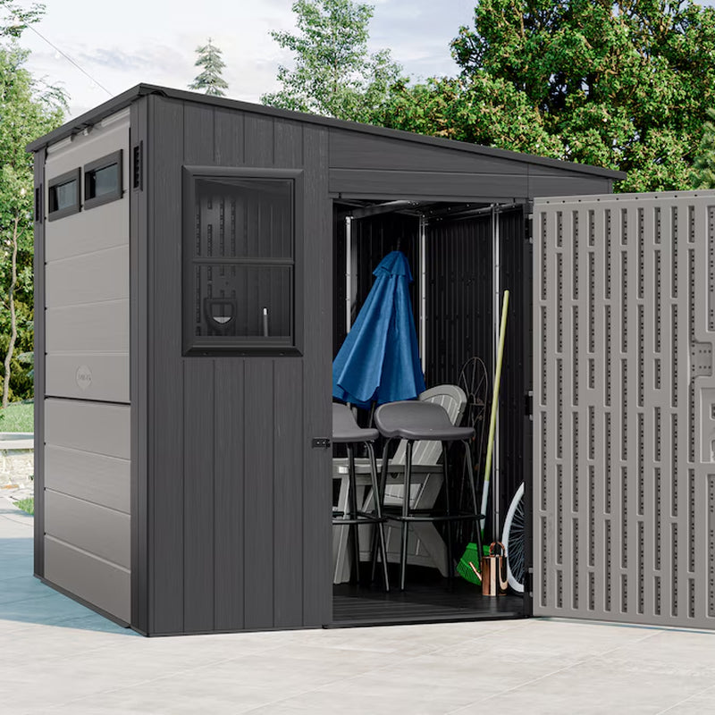 8-Ft X 7-Ft Entertainment Cabana Gray Lean-To Resin Storage Shed (Floor Included)