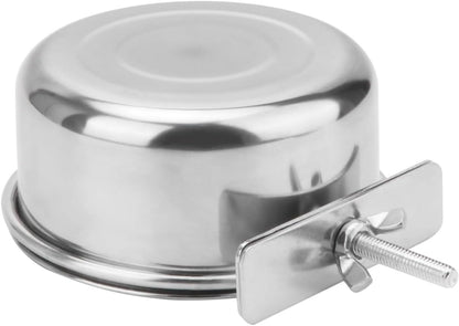 Pet Food Water Bowl with Clamp Holder Stainless Steel Coop Cup Hanging Feeder for Dog Bird Parrot Cat Rabbit (S)