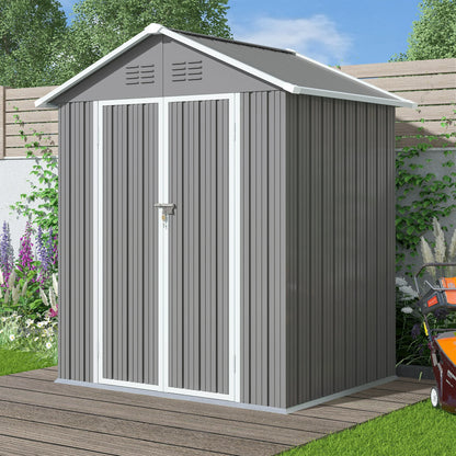 6' X 4' Outdoor Metal Storage Shed with Metal Base ,  Tools Storage Shed, Galvanized Steel Garden Shed with Lockable Doors for Backyard, Patio, Lawn