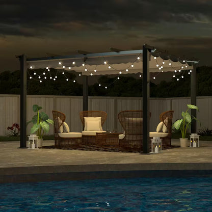 10 Ft. W X 10 Ft. D Aluminum Pergola Outdoor with Dark Gray Retractable Canopy
