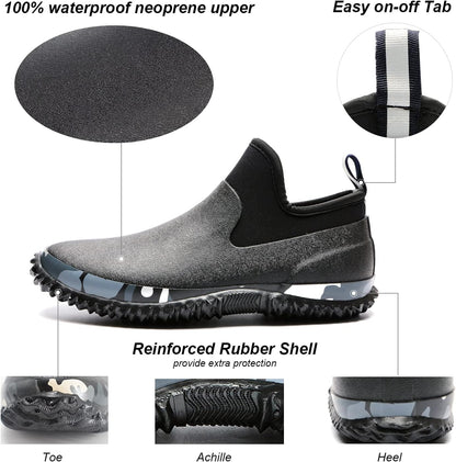 Unisex Waterproof Garden Shoes Ankle Rain Boots Mud Muck Rubber Slip-On Footwear with Comfort Insole for Women Men