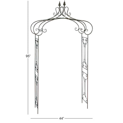Ophir Metal Indoor Outdoor Arched Scroll Black Garden Arbor with Finial