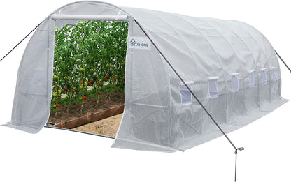 20'X10'X7' Heavy Duty Greenhouses Large Walk-In Greenhouse Tunnel Green Houses Outdoor Gardening Upgraded Galvanized Steel Stake Ropes Zipper Door 7 Crossbars Garden, White