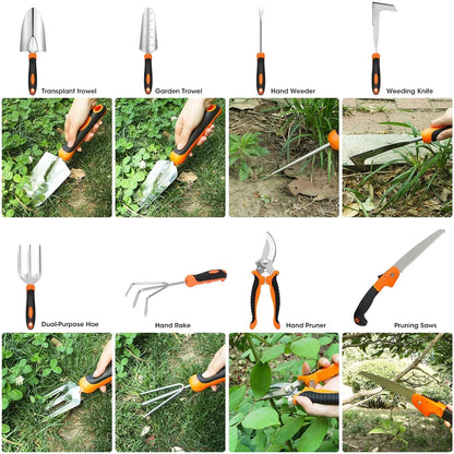 Gardening Tool Set, Heavy Duty 10-Piece Yard Tools with Non-Slip Handles, Gift Tote Bag Included