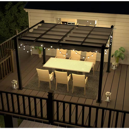 10 Ft. W X 10 Ft. D Aluminum Pergola Outdoor with Dark Gray Retractable Canopy
