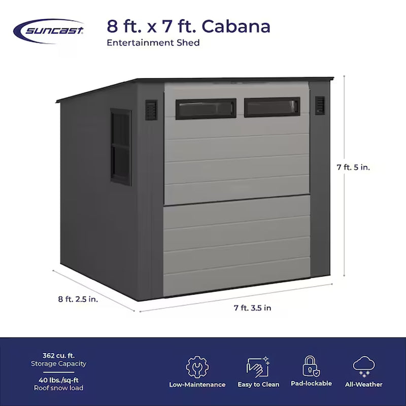 8-Ft X 7-Ft Entertainment Cabana Gray Lean-To Resin Storage Shed (Floor Included)