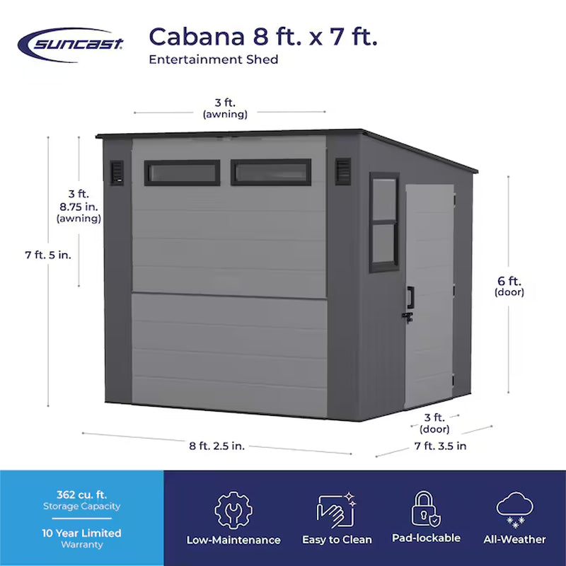 8-Ft X 7-Ft Entertainment Cabana Gray Lean-To Resin Storage Shed (Floor Included)