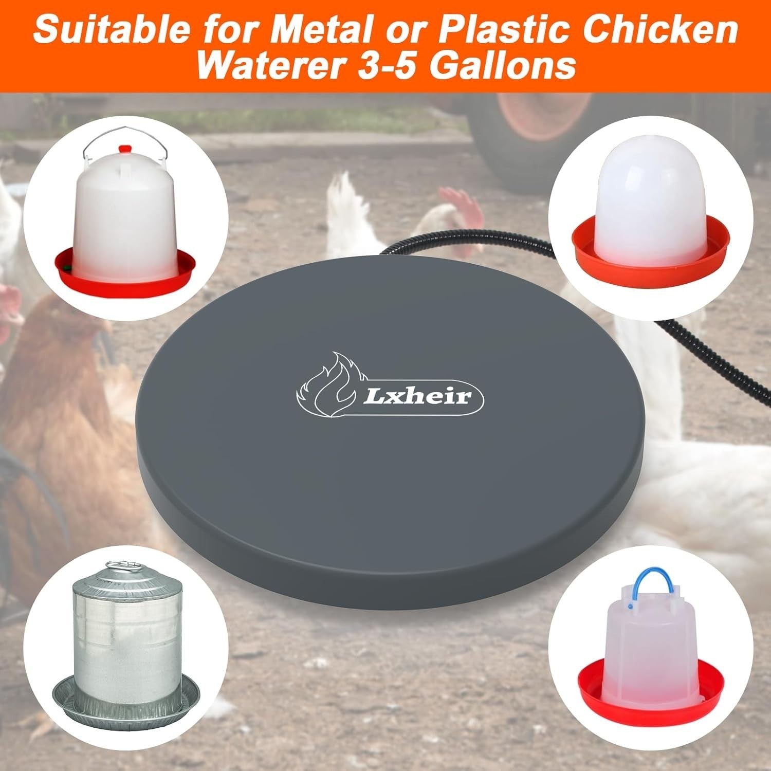 Chicken Water Heater, 13'' Heated Base for Metal Plastic Poultry Founts Waterer