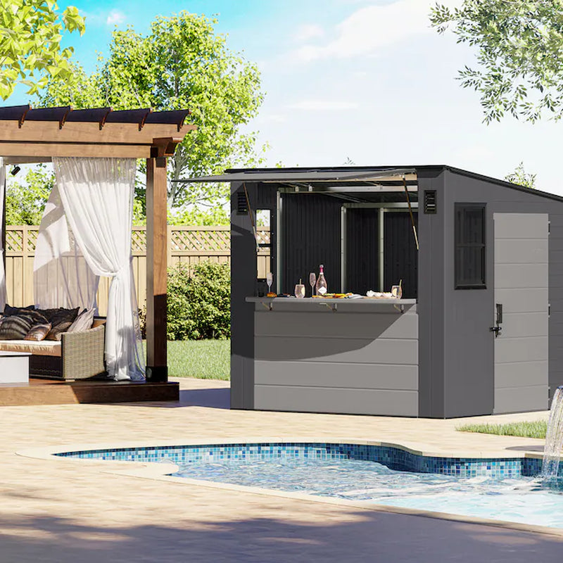 8-Ft X 7-Ft Entertainment Cabana Gray Lean-To Resin Storage Shed (Floor Included)