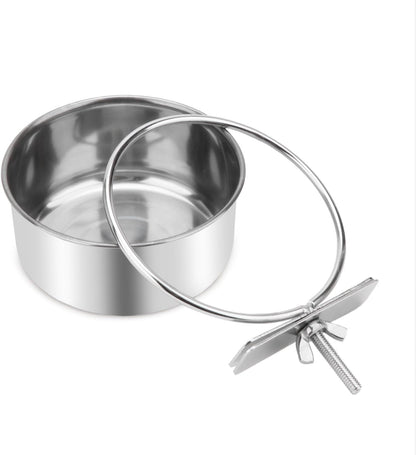 Pet Food Water Bowl with Clamp Holder Stainless Steel Coop Cup Hanging Feeder for Dog Bird Parrot Cat Rabbit (S)