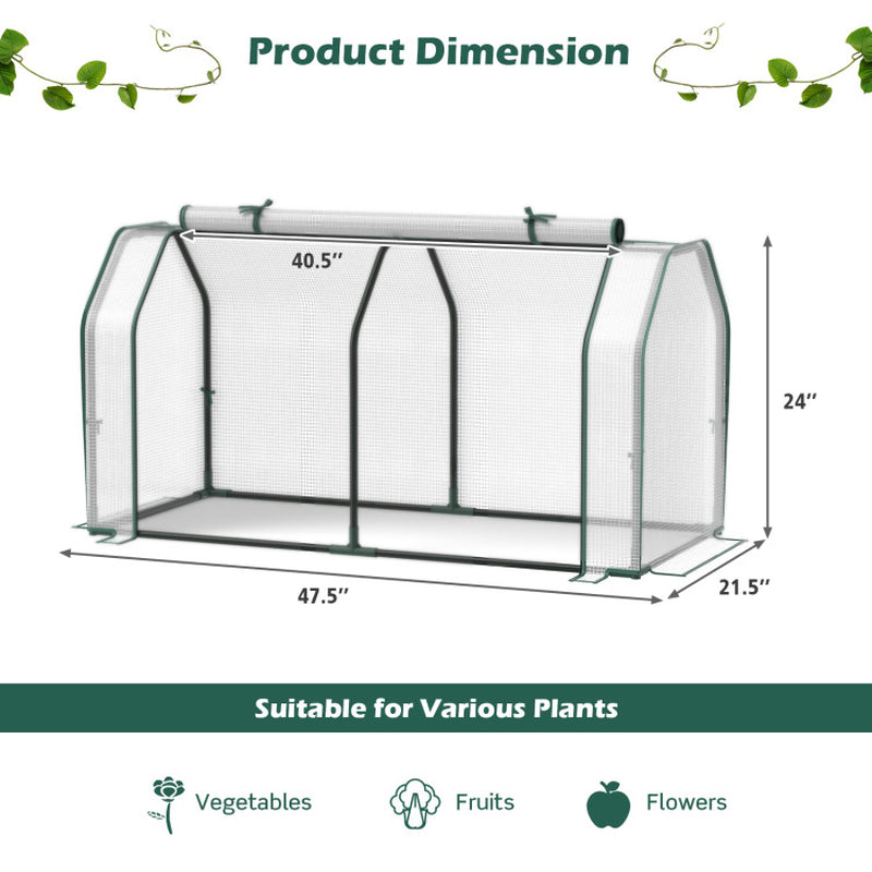 47.5 X 21.5 X 24 Inch Mini Greenhouse with Roll-Up Zipper Door