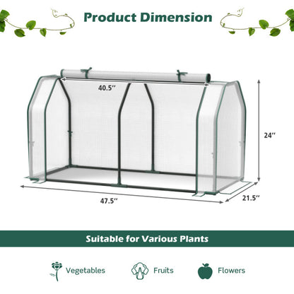 47.5 X 21.5 X 24 Inch Mini Greenhouse with Roll-Up Zipper Door