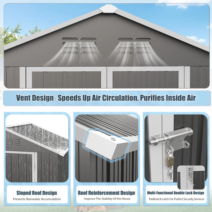 6' X 4' Outdoor Metal Storage Shed with Metal Base ,  Tools Storage Shed, Galvanized Steel Garden Shed with Lockable Doors for Backyard, Patio, Lawn