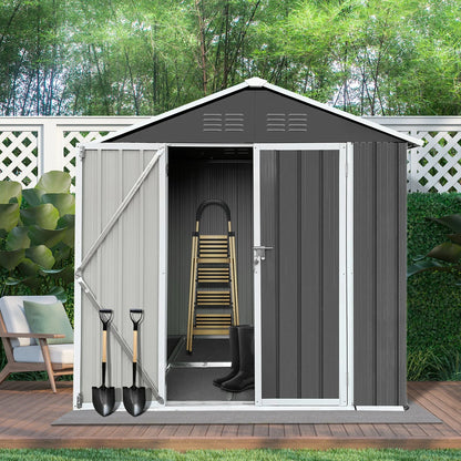 6' X 4' Outdoor Metal Storage Shed with Metal Base ,  Tools Storage Shed, Galvanized Steel Garden Shed with Lockable Doors for Backyard, Patio, Lawn