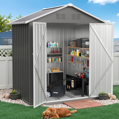 6' X 4' Outdoor Metal Storage Shed with Metal Base ,  Tools Storage Shed, Galvanized Steel Garden Shed with Lockable Doors for Backyard, Patio, Lawn