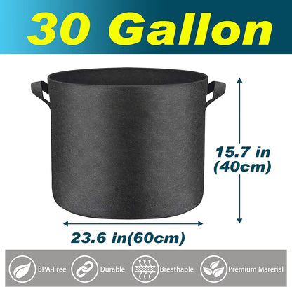 6-Pack 30-Gallon Plant Growing Pot Bags with Handles, Outdoor/Indoor Garden Fabric Grow Bags, Heavy Duty 300G Thickened Aeration Nonwoven Cloth