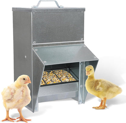 11.5Lb Capacity Galvanized Chicken Feeder - Rat Proof Poultry Feeder with Lid Weatherproof Outdoor Coop Food Dispenser