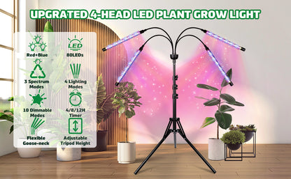 Remote Control 4 Heads LED Grow Light Plant Growing Lamp Light for Indoor Plants