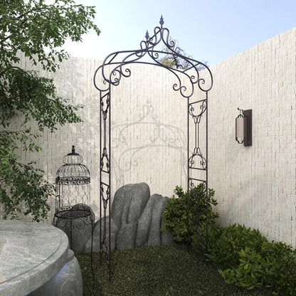 Ophir Metal Indoor Outdoor Arched Scroll Black Garden Arbor with Finial