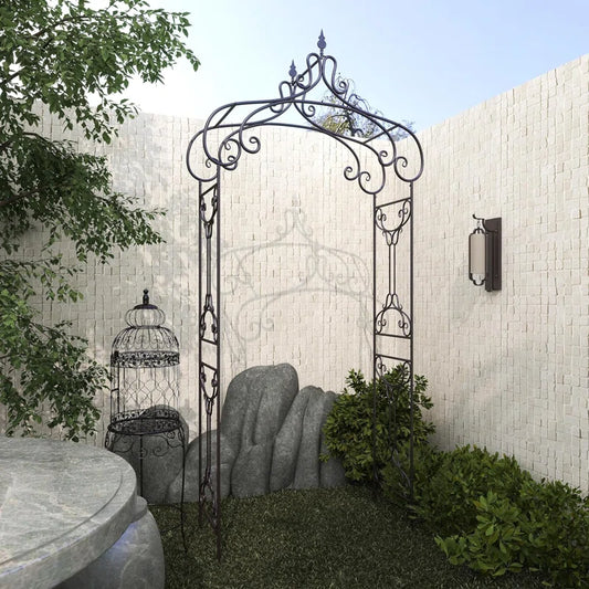 Ophir Metal Indoor Outdoor Arched Scroll Black Garden Arbor with Finial