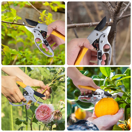Labor-Saving 7.8 Oz Ratcheting Hand Pruners & Loppers with Ergonomic Non Slip Handle