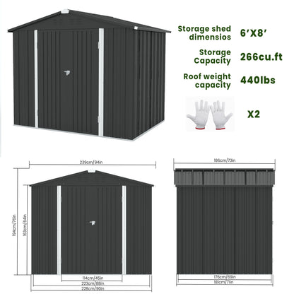 8' X 6' Outdoor Metal Storage Shed, Tools Storage Shed, Galvanized Steel Garden Shed with Lockable Doors, Outdoor Storage Shed for Backyard, Patio, Lawn, Dark Gray