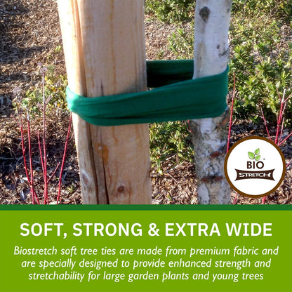 Extra Wide Soft Tree Ties - Strong & Stretchy Support for Large Plants & Young Trees - Cut-To-Length Green Garden Tape for Home & Professional Gardening (26 Ft / 8M)
