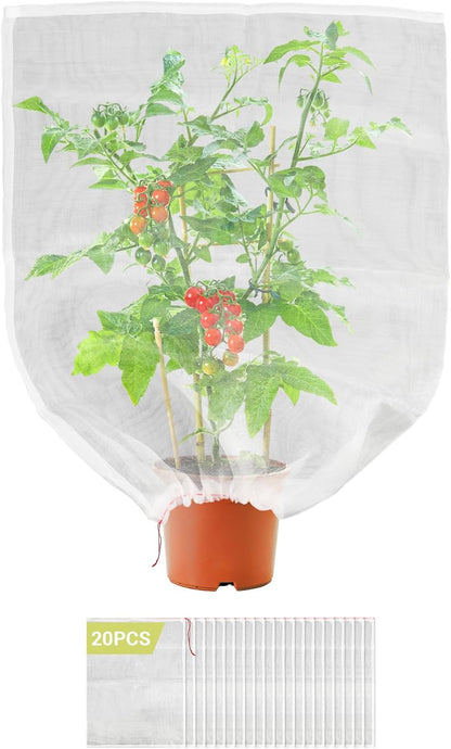 Garden Bug Netting Bags,  20PCS 29 X 21 Inch Insect Bird Barrier Netting Mesh with Drawstring, Fruit Protection Wraps Plant Covers to Protect Bananas, Watermelon, Spaghetti Squash
