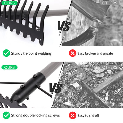 5FT Bow Rake, 17 Steel Tines Metal Head Heavy Duty Garden Rake