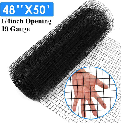 48'' X 50' 1/4Inch Hardware Cloth 19 Gauge Black Vinyl Coated Welded Fence Mesh for Home and Garden Fence and Home Improvement Project (48'' X 50')