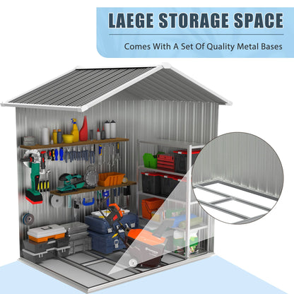 6' X 4' Outdoor Metal Storage Shed with Metal Base ,  Tools Storage Shed, Galvanized Steel Garden Shed with Lockable Doors for Backyard, Patio, Lawn