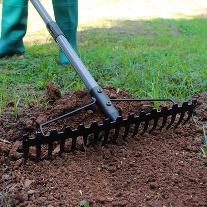 5FT Bow Rake, 17 Steel Tines Metal Head Heavy Duty Garden Rake