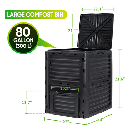 Composter Bin 80Gal (300L) Large Composting Tumbler Outdoor, Bpa-Free, Black